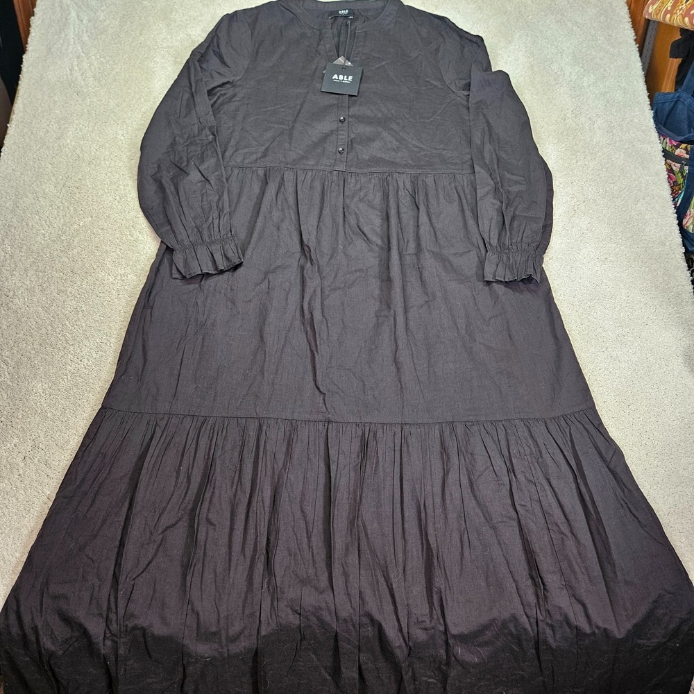 NWT's ABLE XL Minimalist Boho Prairie Black Button Front Tiered Maxi Cottagecore